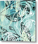 Elegant Pods And Seeds Pattern With Leaves Teal Blue Watercolor Iv Metal Print