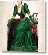 Elegant Victorian Lady With Green Dress, 1890 Vintage Fashion Woman Metal Print