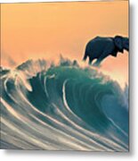 Elephant Catching A Big Wave - Sunset Metal Print