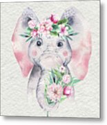 Elephant With Flowers Metal Print