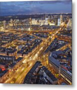 Elevated View Of Skyline Of The Hague At Dusk Metal Print