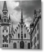 Enchanting Architecture Of Old City Munich, Black And White Metal Print