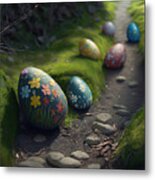 Enchanting Easter Trail, Photorealistic Egg Hunt In A Garden Setting Metal Print