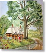 English Thatched Roof Cottage Metal Print