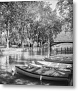 European Canal Scenes Annecy France Black And White Metal Print