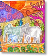 Evening Elephants Metal Print