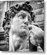 Face Detail Of David By Michelangelo Florence Black And White Metal Print