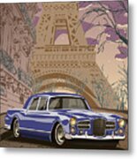 Facel Vega - Paris Est A Nous. Classic Car Art Deco Style Poster Print Blue Edition Metal Print