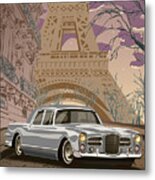 Facel Vega - Paris Est A Nous. Classic Car Art Deco Style Poster Print Grey Edition Metal Print
