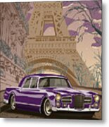 Facel Vega - Paris Est A Nous. Classic Car Art Deco Style Poster Print Purple Edition Metal Print
