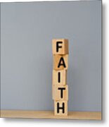 Faith Word On Wooden Blocks Metal Print