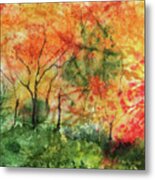 Fall Garden Watercolor Trees Metal Print