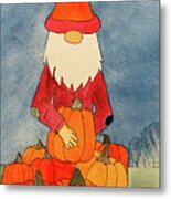 Fall Gnome With Pumpkins Metal Print