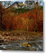 Fall Scene With Stream And Seneca Rocks Metal Print
