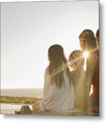 Family Sitting On Deck In Afternoon Sun Metal Print