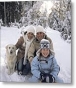 Family With Dog Metal Print