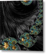 Fancy Black And Gold Fractal Spiral With Jewels Metal Print