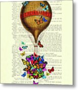 Fantasy Hot Air Balloon With Colorful Butterflies Metal Print