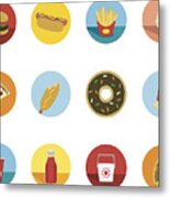 Fast Food Circle Icons Metal Print