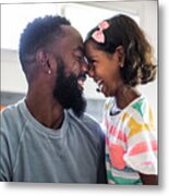 Father And Daughter Laughing In Bedroom Metal Print