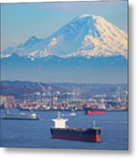 Ferries And Ships In Seattle Harbor Metal Print