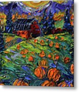 Field Of Pumpkins - Detail - Commissioned Oil Painting Metal Print