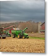 Finishing Up - Late Wisconsin Corn Harvest And Barn Scene Metal Print