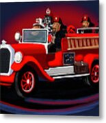 Fire Engine And Crew Metal Print
