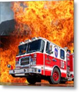 Fire Truck With Flames Metal Print