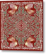 Firebirds On Dark Red Oriental Carpet Looking Background Metal Print