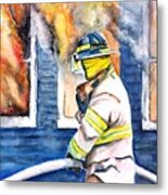 Firefighter Hero House Fire Metal Print