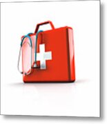 First Aid Kit With Stethoscope Metal Print