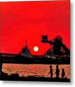 Fishing With The Family At Sunset Metal Print