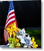 Flag, Flowers, And Freight Train Metal Print