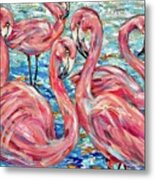 Flamingoes And Goldfish Metal Print