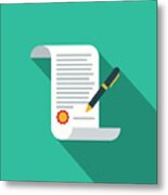 Flat Design Real Estate Contract Icon With Side Shadow Metal Print