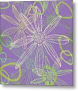 Flower Silhouette Modern Line Art In Purple Metal Print