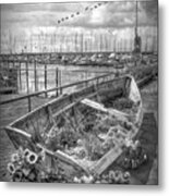 Flowers In A Rowboat In Black And White Metal Print