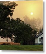 Foggy Memories - Cooksville Wi Schoolhouse In Foggy Fall Sunrise Metal Print