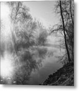 Foggy Misty Morning Sunrise On James River Metal Print