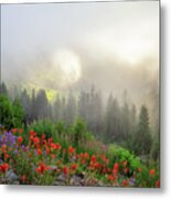 Foggy Morning Around Mount Rainier Metal Print