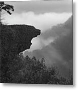 Foggy Mountain Landscape And Hawksbill Crag Silhouette In Black And White Metal Print