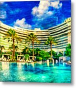 Fontainebleau Miami Beach Seen From The Swimming Pool - Oil Painting Metal Print