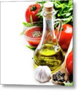 Food Ingredients For Italian Suisine On White Background Metal Print