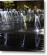 Fountains In Public Square Cleveland At Night Metal Print