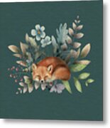 Fox With Flowers Metal Print