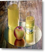 Fresh Apple Juice And Red Apple On A Rustic Wooden Table Metal Print