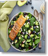 Fresh Spinach And Feta Salad With Salmon Metal Print