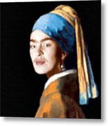 Frida Kahlo Johannes Vermeer Girl With A Pearl Earring Metal Print