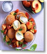 Fried Mozzarella With Tomatoes And Peaches Metal Print